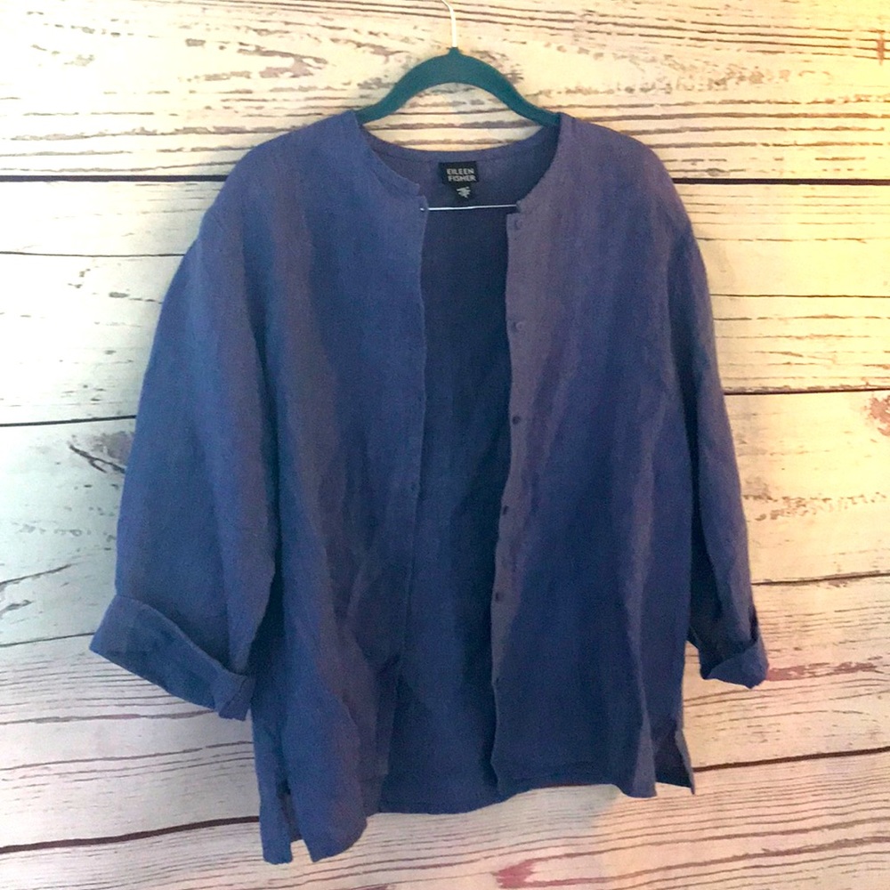 Eileen Fisher 100% Irish linen button up blouse